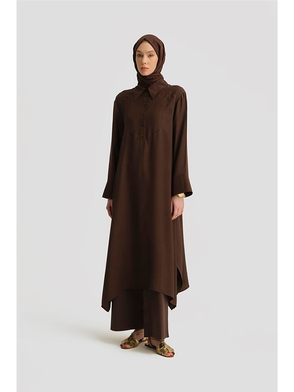 Oversize Tunik Elbise 25y4701 Kahverengi-2