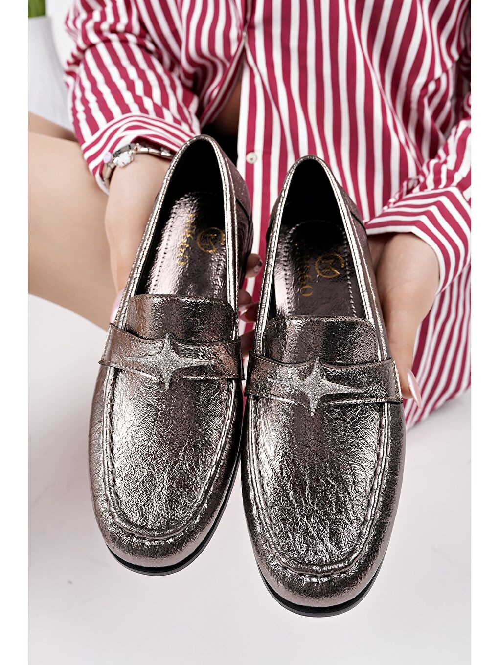 Gri ARROW Tokalı Kadın Günlük Loafer Ayakkabı-4