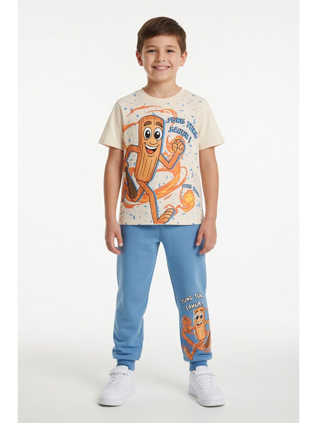 Mavi Baskılı Bisiklet Yaka Tişörtlü Beli Lastikli Erkek Çocuk 2li Takım 23886
