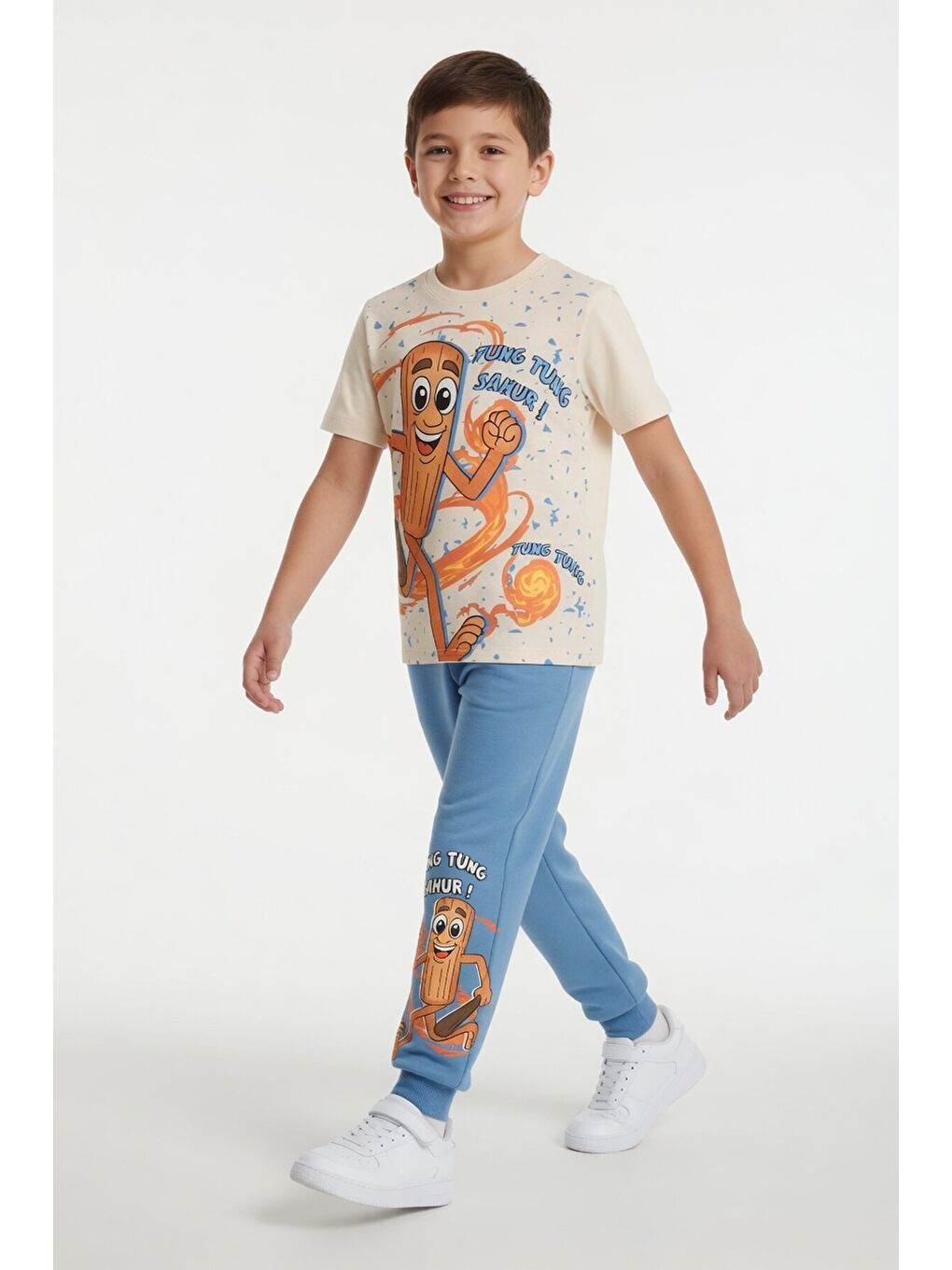 Mavi Baskılı Bisiklet Yaka Tişörtlü Beli Lastikli Erkek Çocuk 2li Takım 23886-1