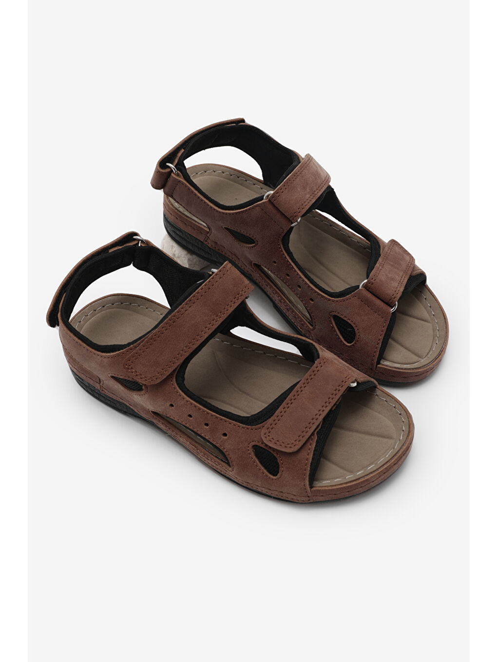 Kahverengi Kadın Taba Rahat Kalıp Poli Taban Çırtlı Sandalet-2