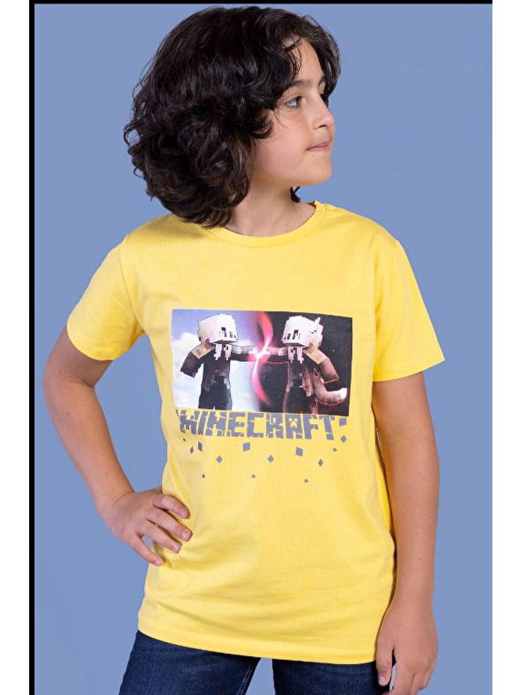 Sarı Erkek Çocuk Mınecraft Baskılı Tişört
