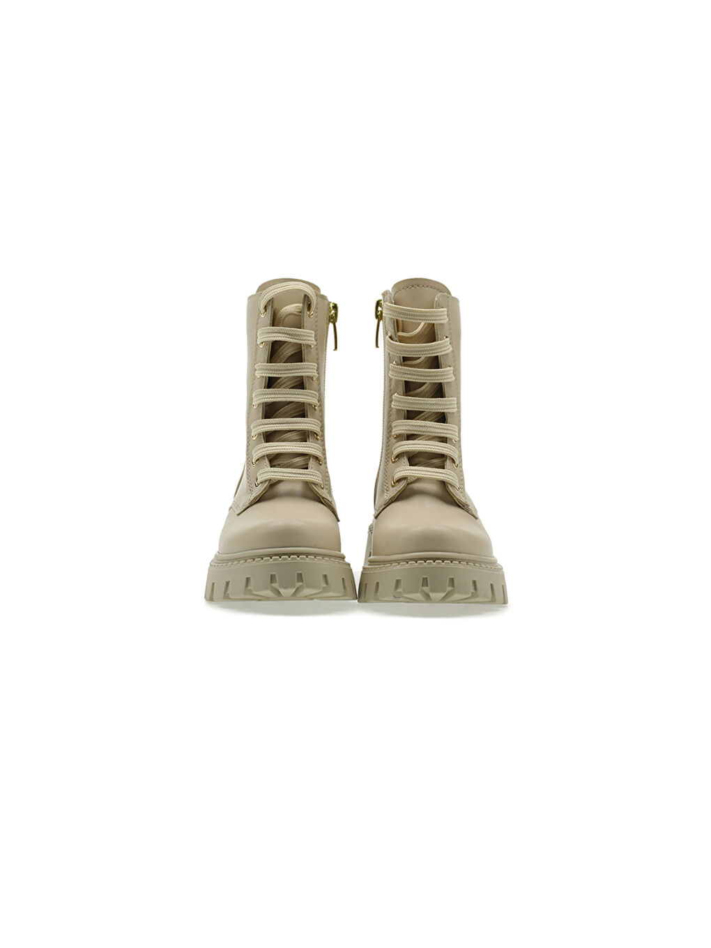 Kız Çocuk Bağcık ve Fermuar Detaylı Bej Postal Bot-2