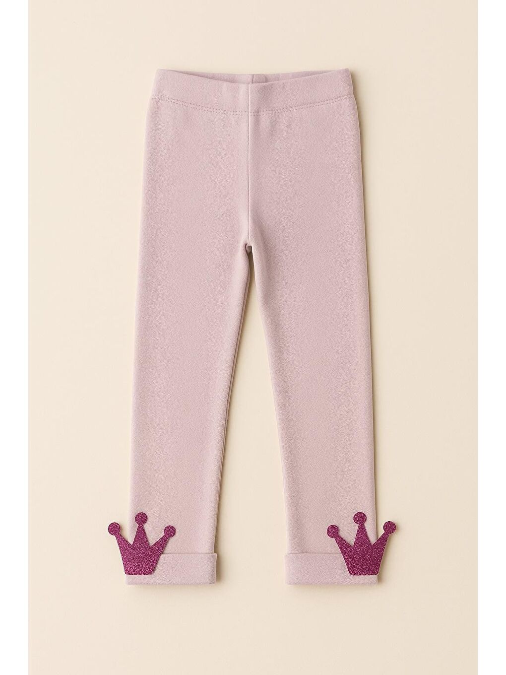 Kız Çocuk Taç Aksesuarlı Pamuklu Tayt Pantolon Lila