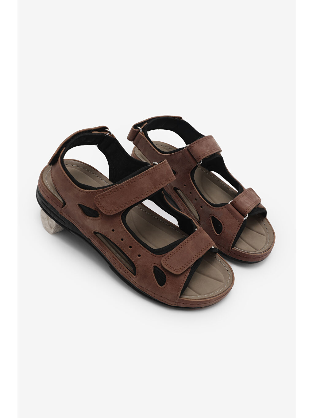 Kahverengi Kadın Taba Rahat Kalıp Poli Taban Çırtlı Sandalet-3