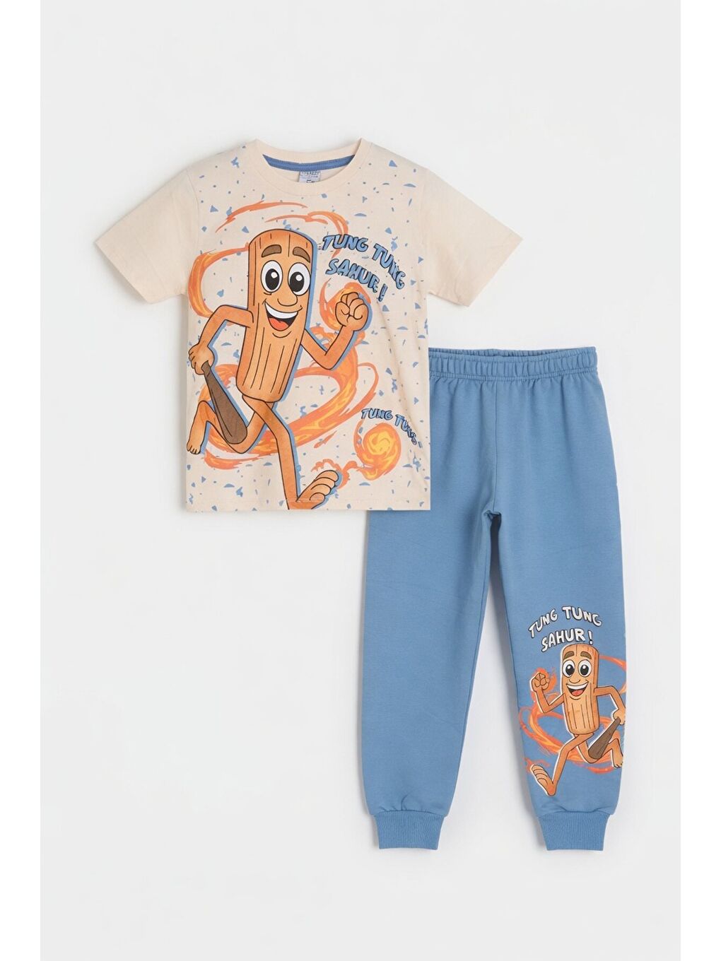 Mavi Baskılı Bisiklet Yaka Tişörtlü Beli Lastikli Erkek Çocuk 2li Takım 23886-3