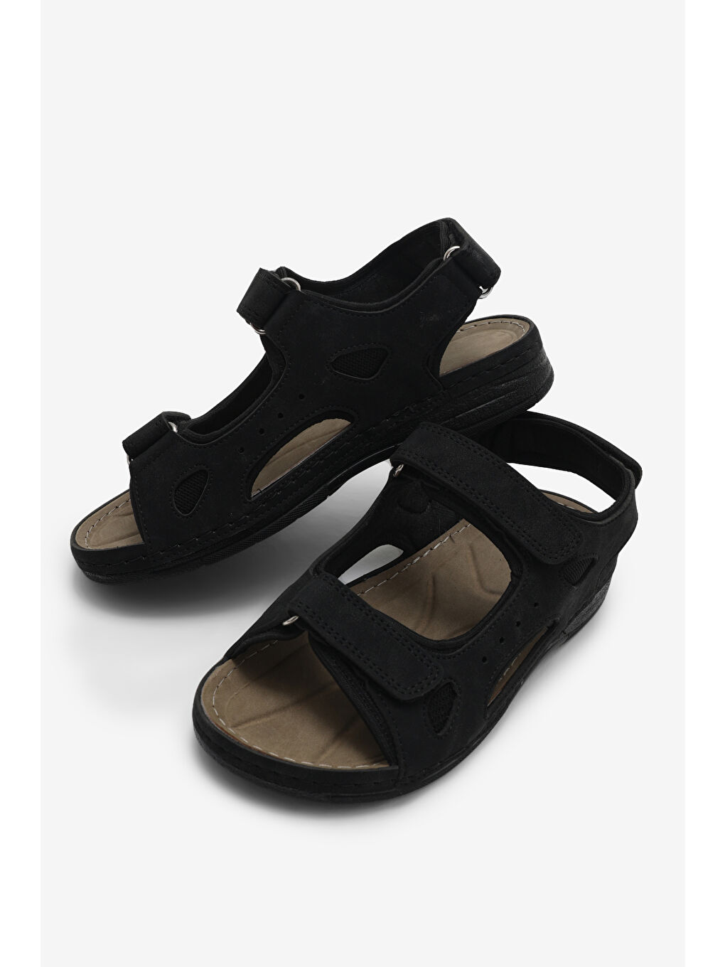 Kadın Siyah Rahat Kalıp Poli Taban Çırtlı Sandalet-3