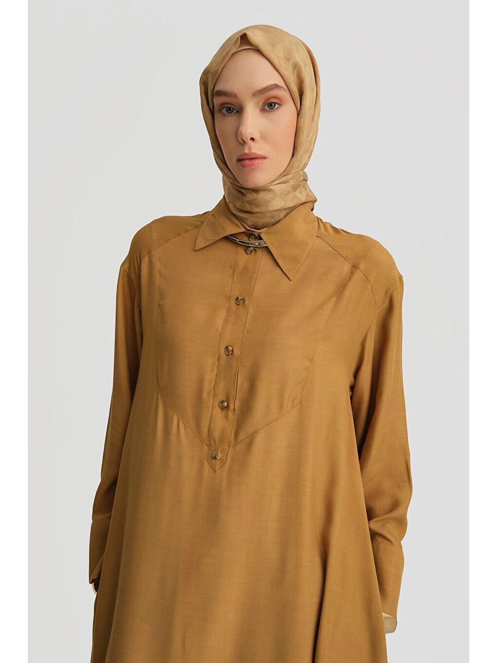 Kahverengi Oversize Tunik Elbise 25Y4701 Sahra-2