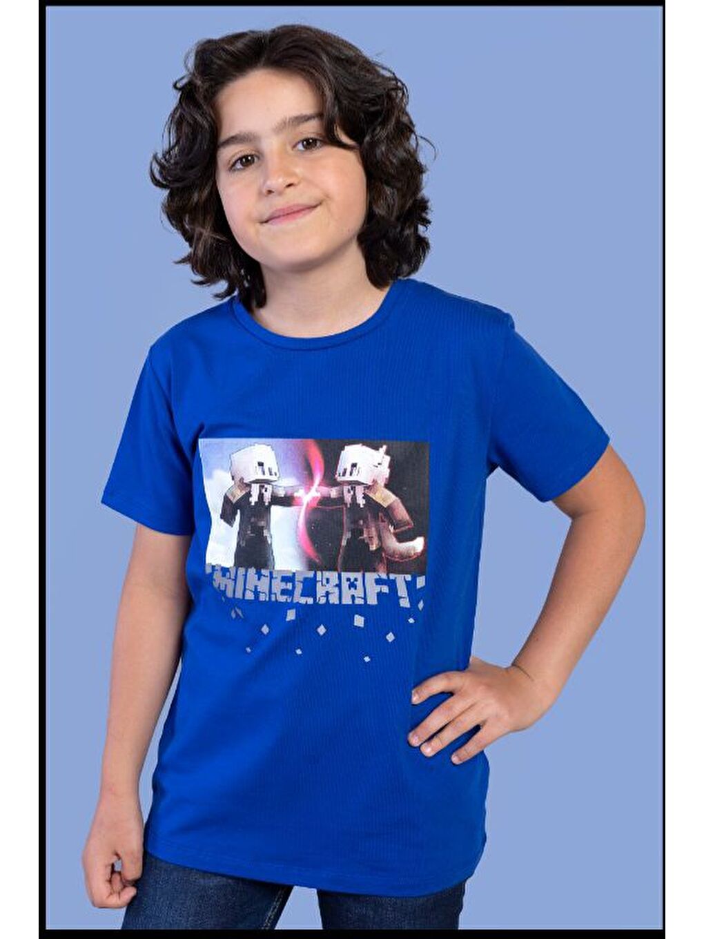 Mavi Erkek Çocuk Mınecraft Baskılı Tişört