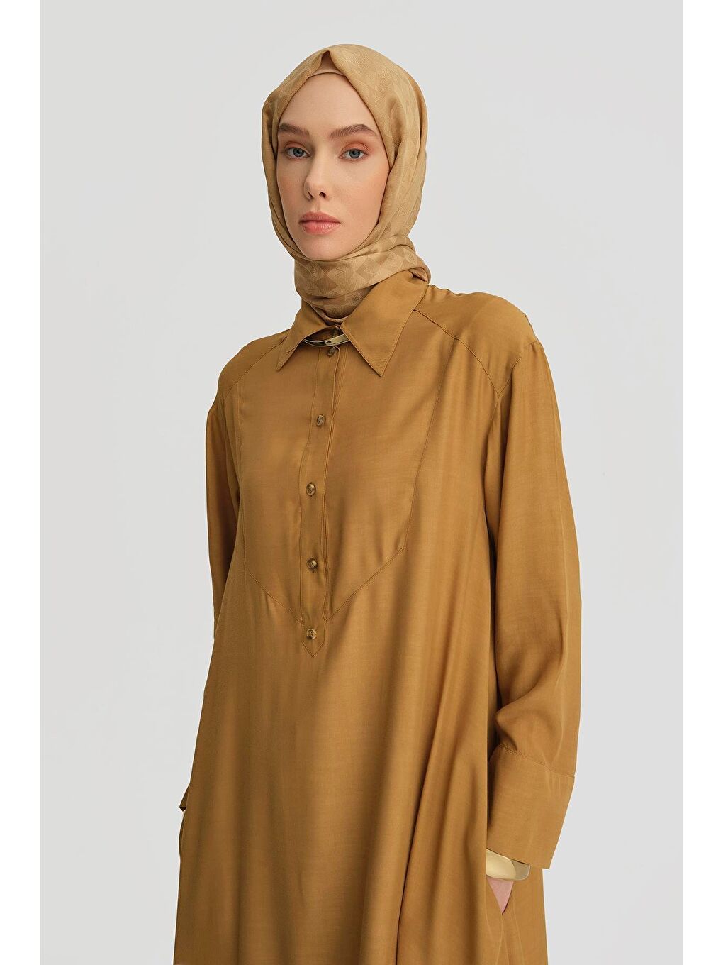 Kahverengi Oversize Tunik Elbise 25Y4701 Sahra-3