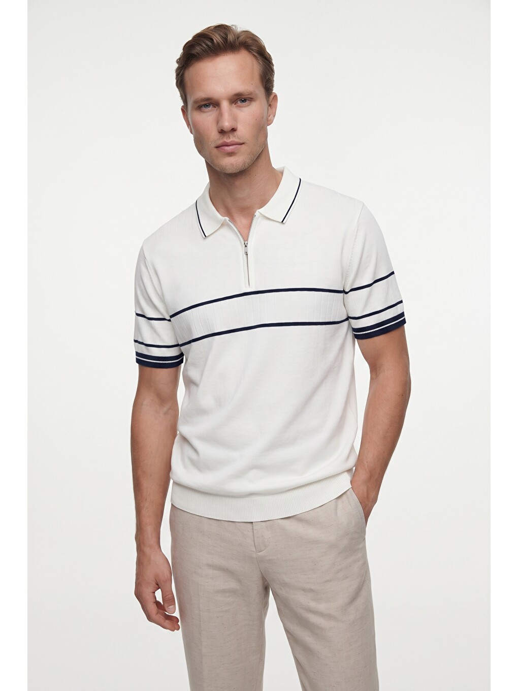 Ds Damat Regular Fit Ekru Yazlık Rayon Triko Tişört