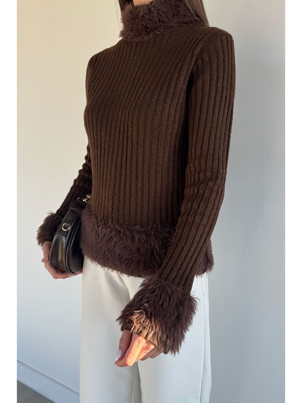 Kahverengi Kadın Sakallı Triko Kazak-2