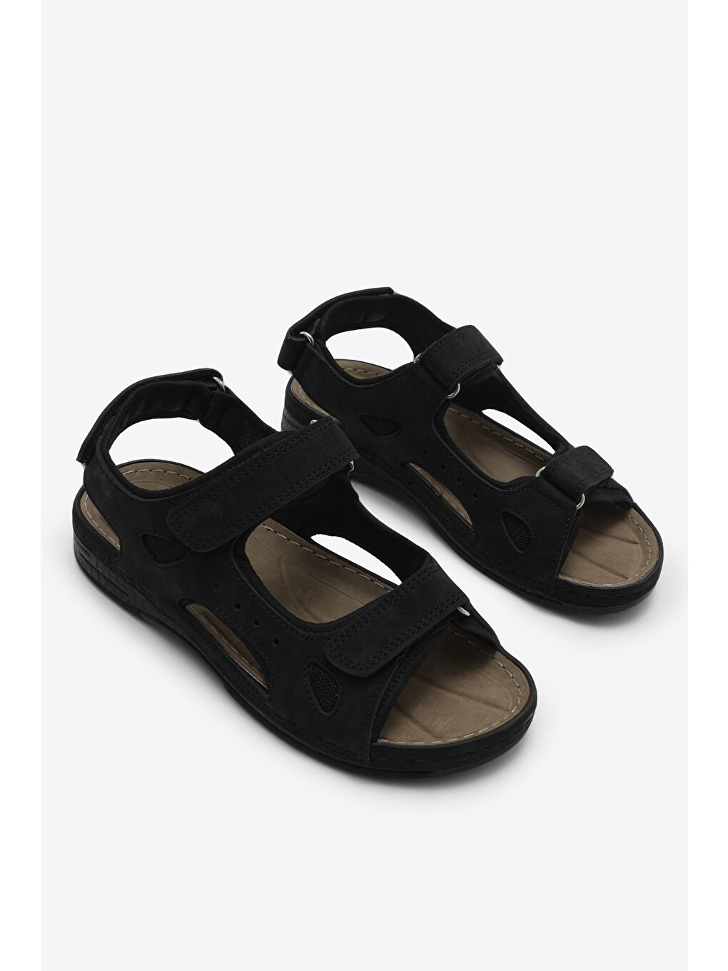 Kadın Siyah Rahat Kalıp Poli Taban Çırtlı Sandalet-4