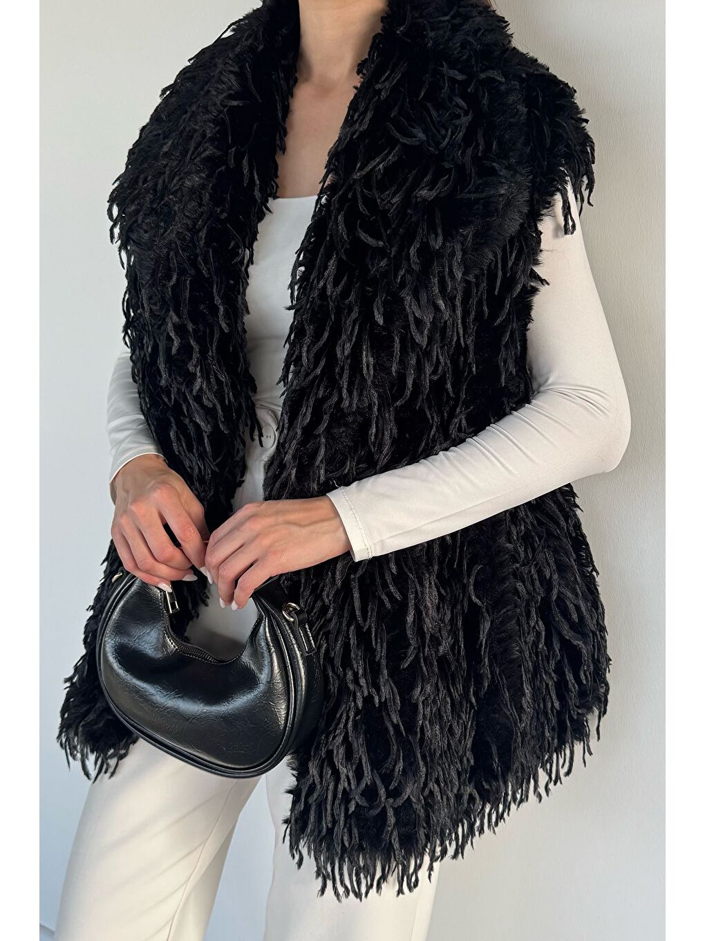 Siyah Kadın Astarlı Püsküllü Yelek (s-m-l-xl Uyumludur)-2