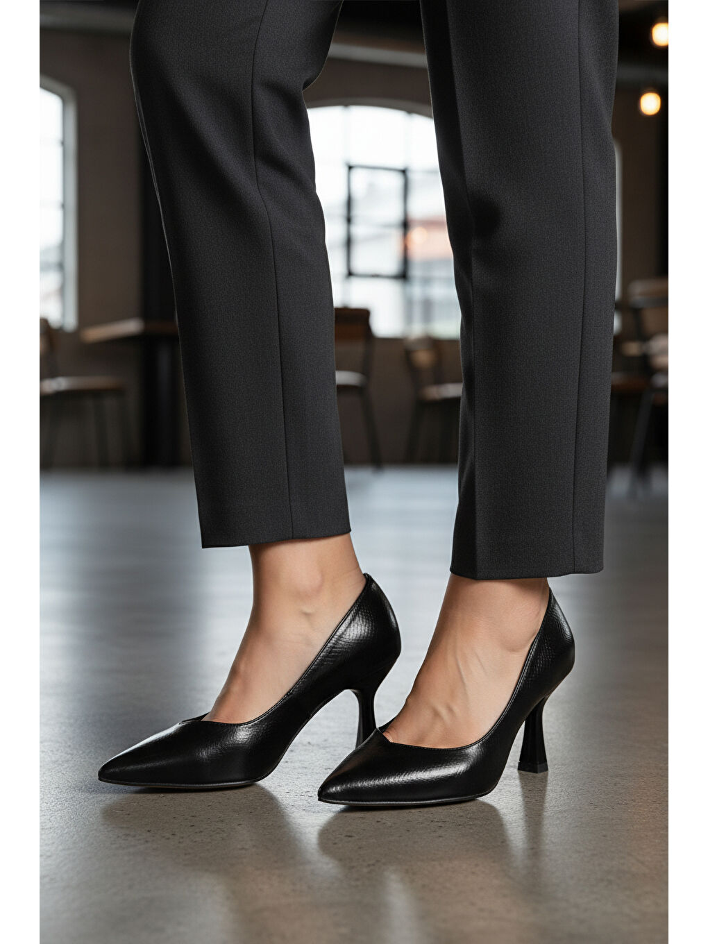 Siyah Kırışık Kısa İnce Topuklu Kadın Abiye Ayakkabı 357190 Z-2