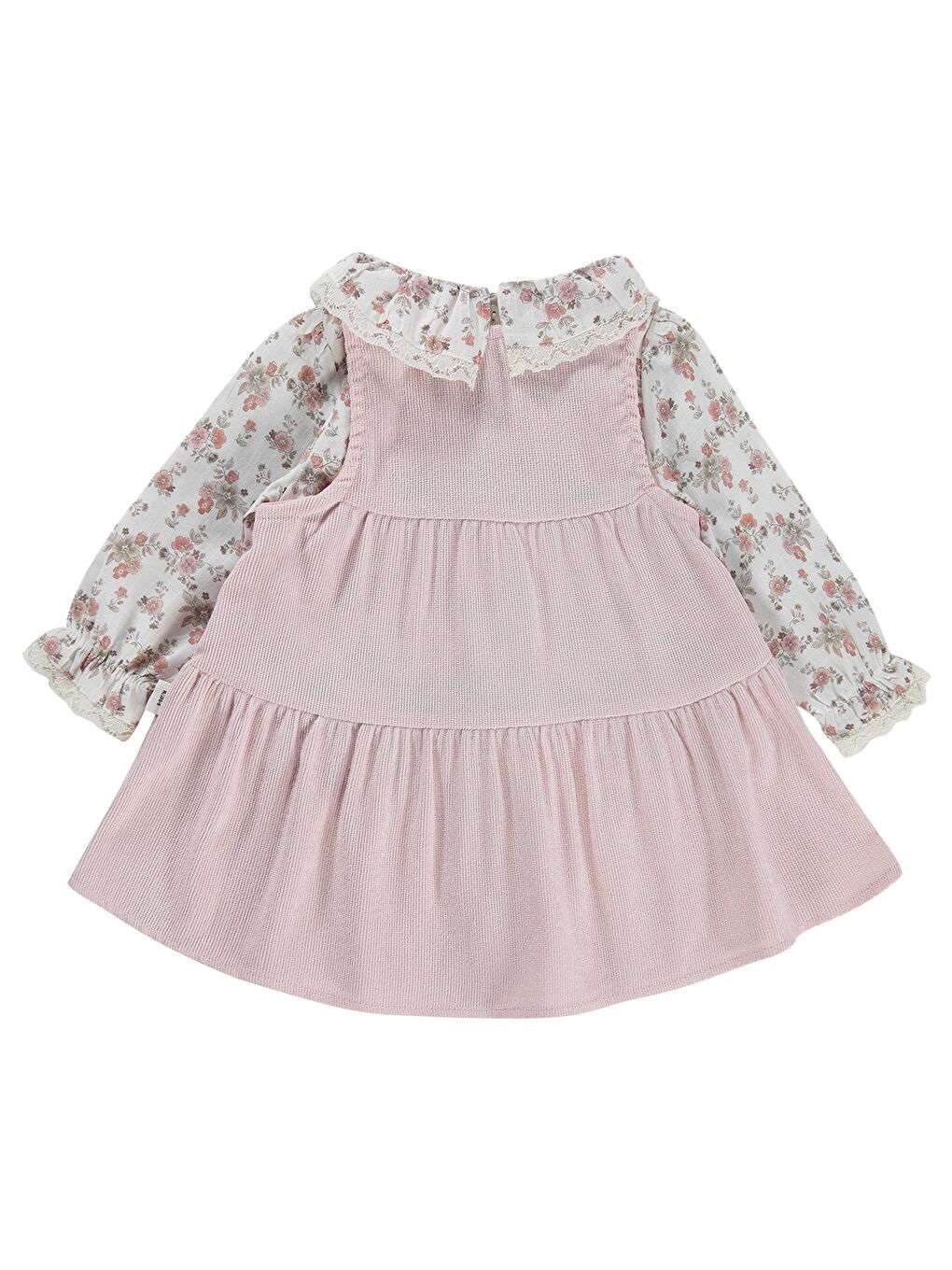 Pembe Baby Çiçek Baskılı Düğmeli 6-18 Ay Elbise - Pudra-1