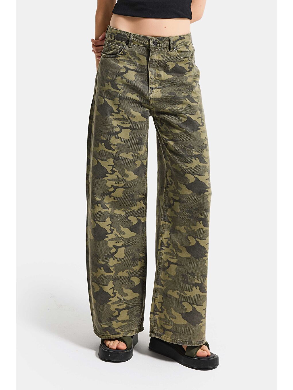 Kahverengi Kadın Kamuflaj 6s6-28 Süper Baggy Denim Jean