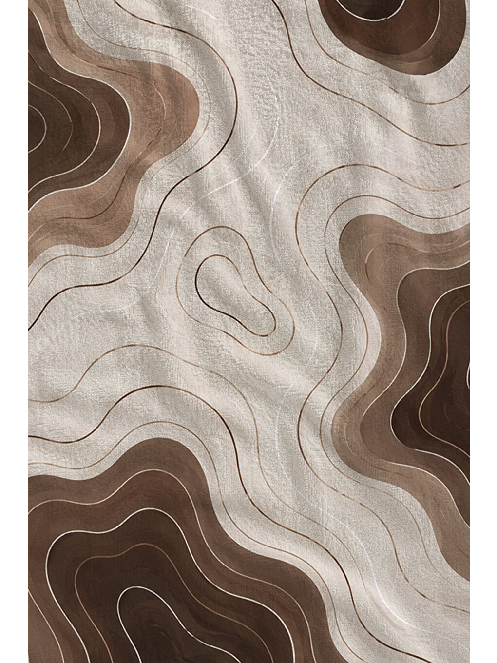 Kahverengi Modern Kahve Krem Topografik Desenli 70x150 Plaj Havlusu - Dijital Baskılı Solmaz Banyo Havlusu-2