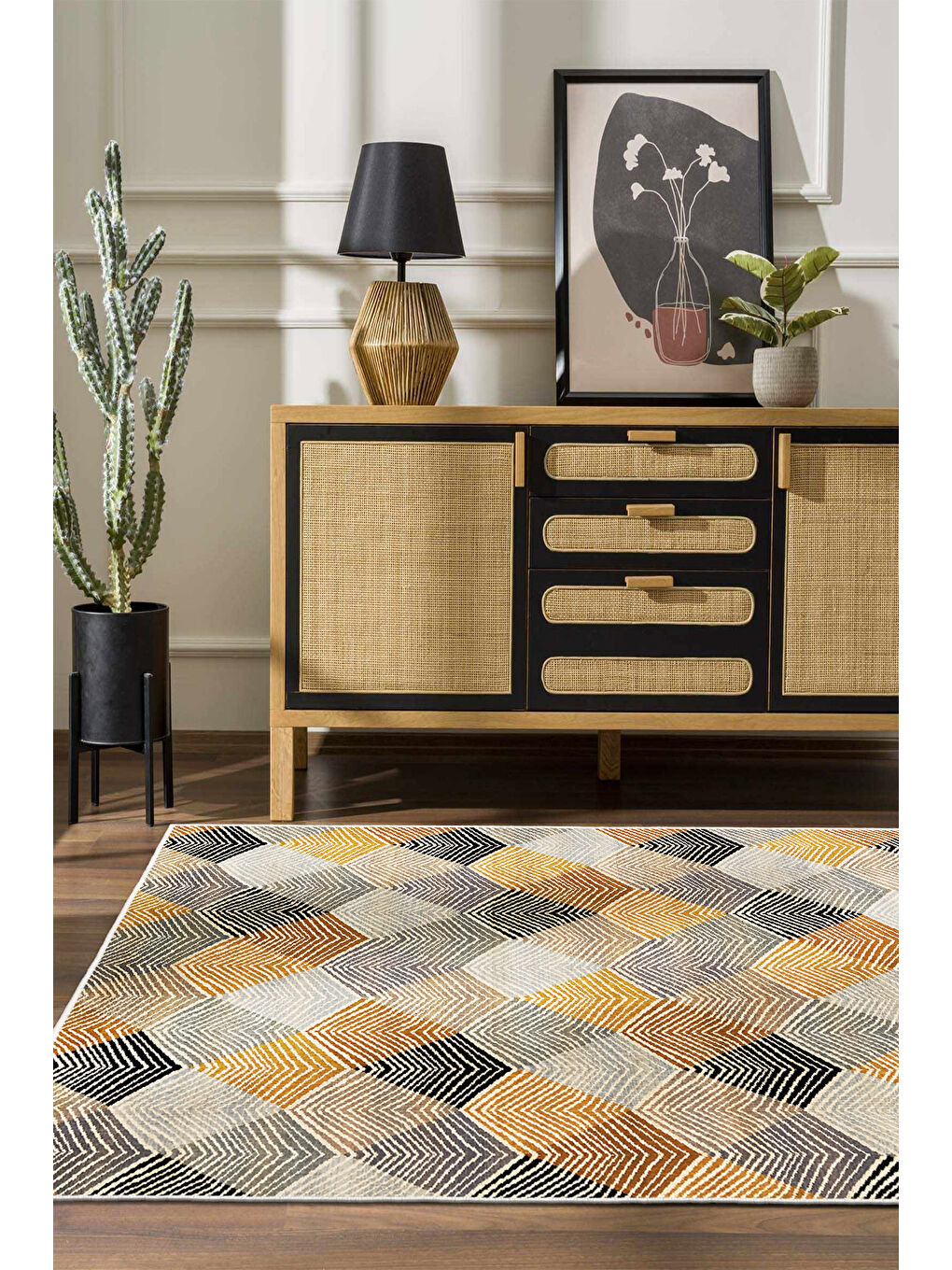 Turuncu Dekoratif Özel Tasarım Yıkanabilir İnce Kaymaz Tabanlı Modern Halı KECE FR30-1