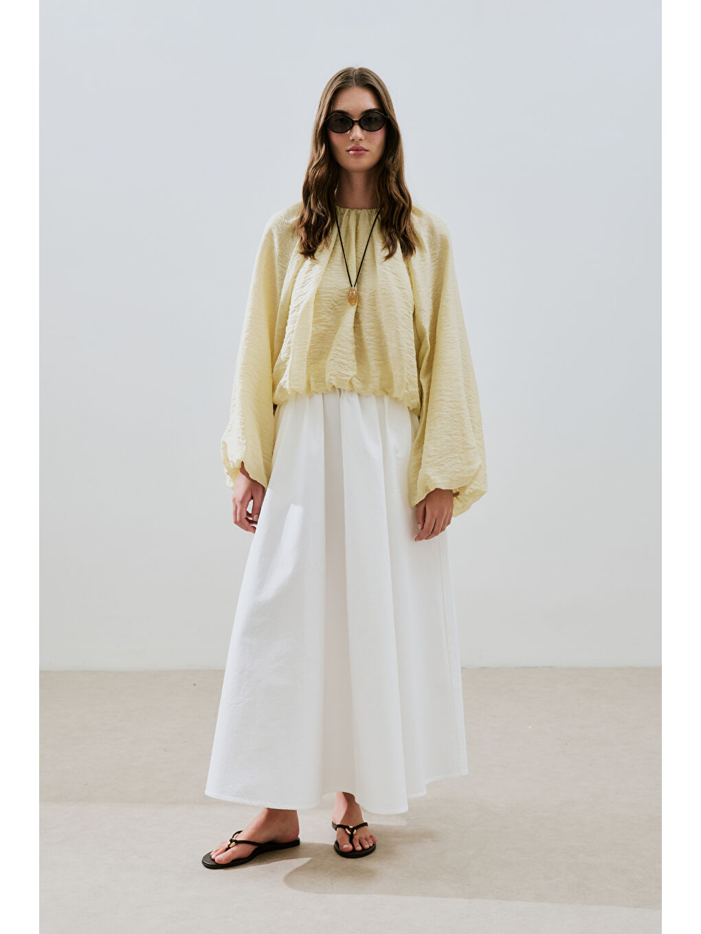 Balon Form Kısa Bluz Soft Sarı-1