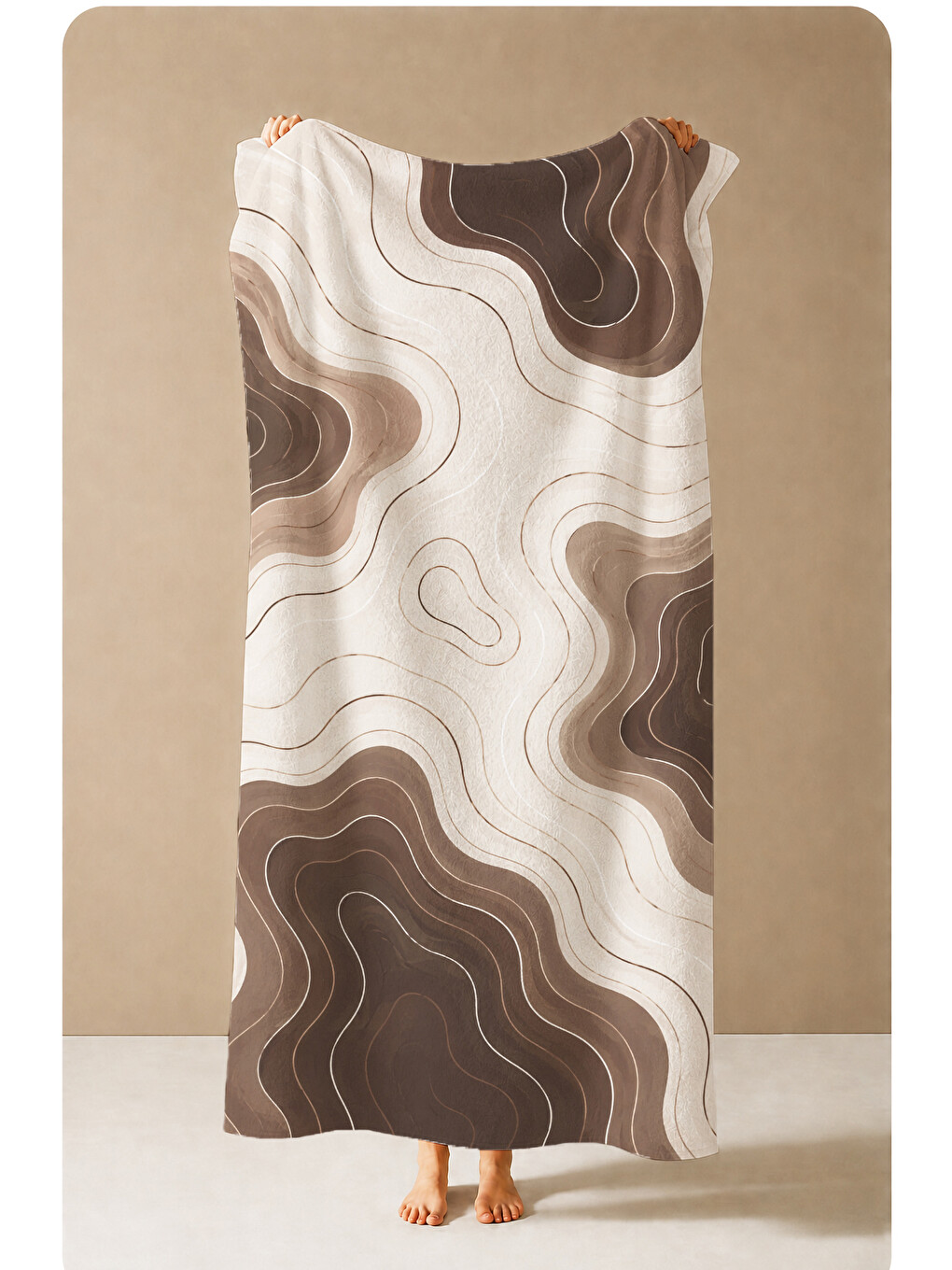 Kahverengi Modern Kahve Krem Topografik Desenli 70x150 Plaj Havlusu - Dijital Baskılı Solmaz Banyo Havlusu-4