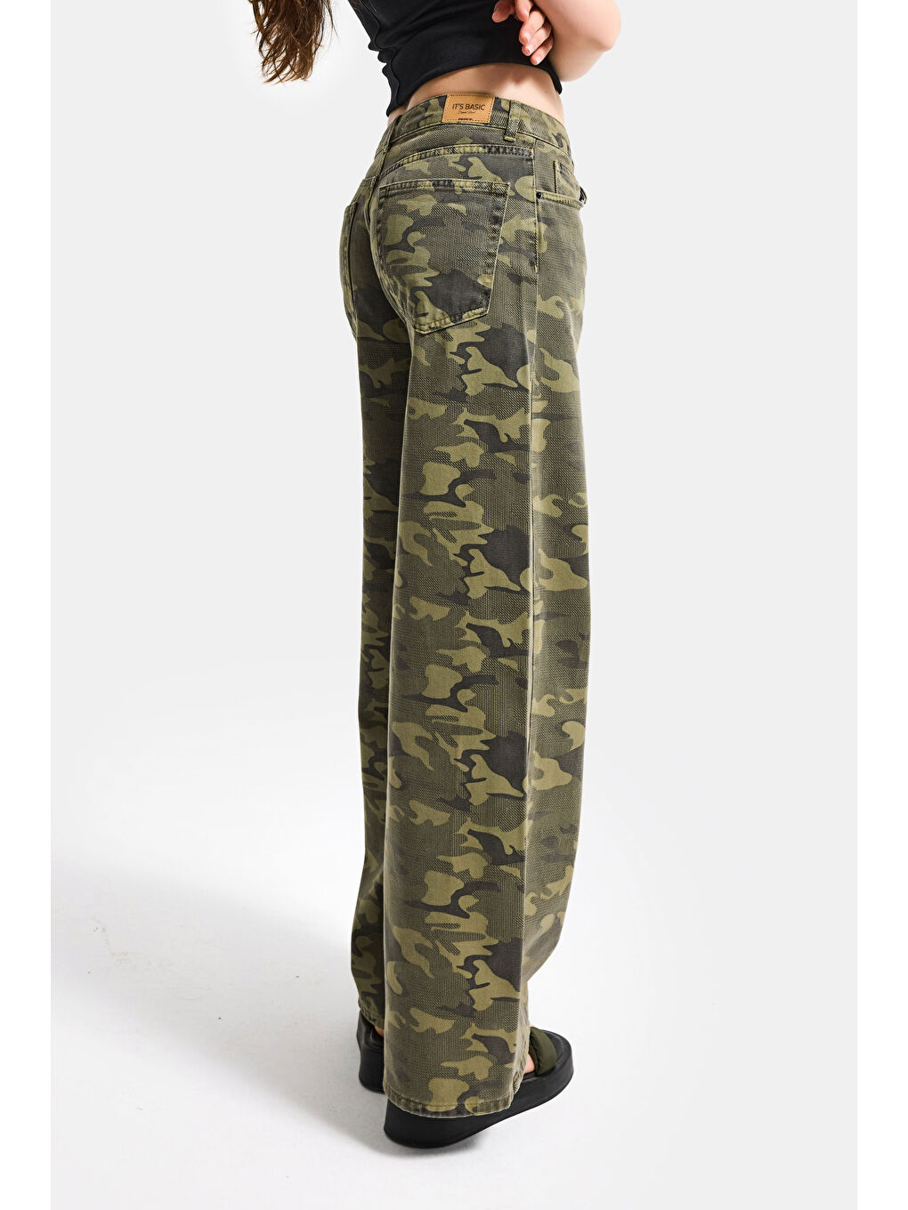 Kahverengi Kadın Kamuflaj 6s6-28 Süper Baggy Denim Jean-1