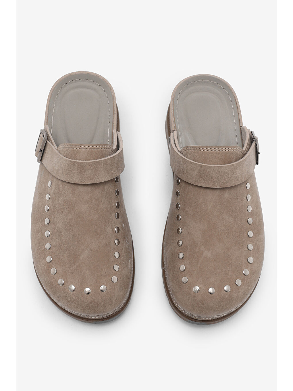 Kadın Bej Rahat Kalıp Taşlı Tokalı Sandalet-2