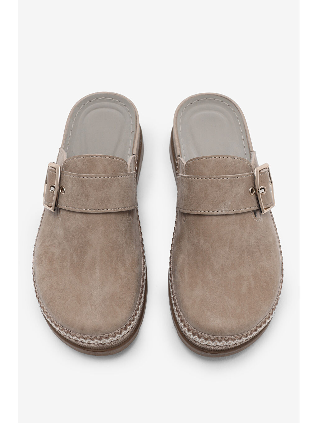 Kadın Bej Poli Taban Rahat Kalıp Tokalı Terlik-2