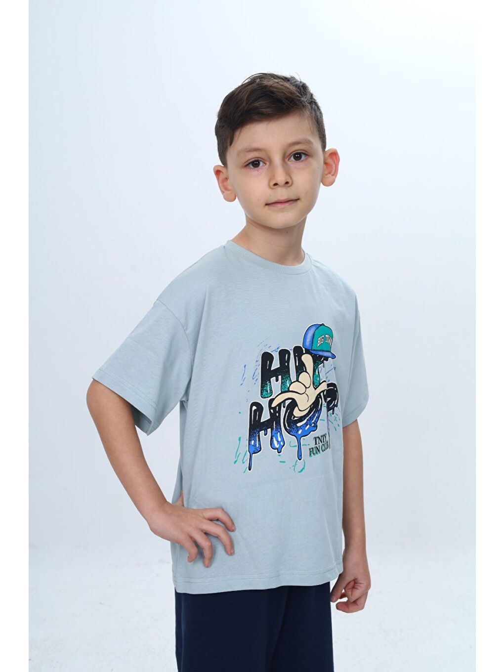 Gri Erkek Çocuk Bisiklet Yaka Kısa Kollu Baskılı Tişört 24990-2