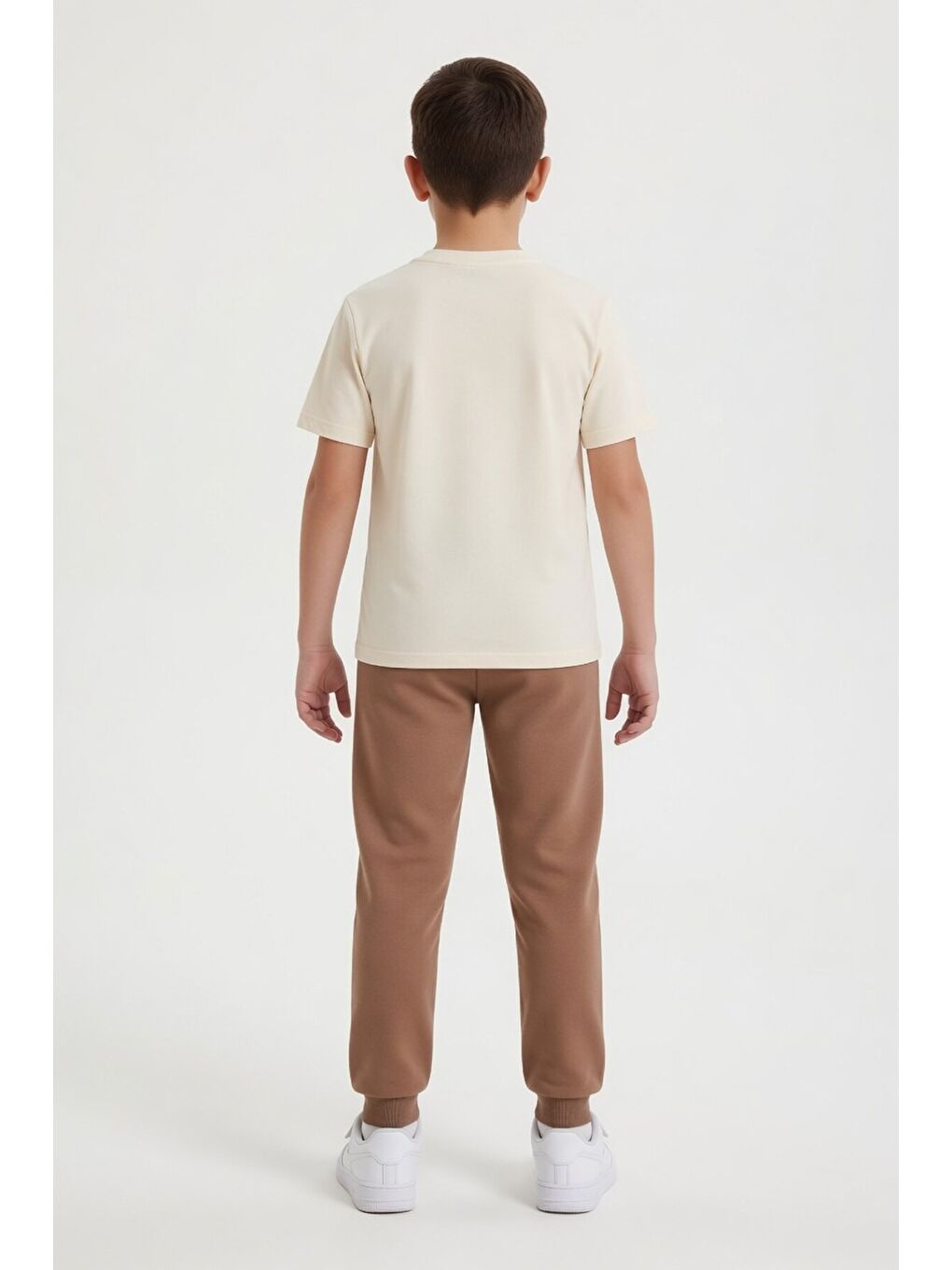 Kahverengi Baskılı Bisiklet Yaka Tişörtlü Beli Lastikli Erkek Çocuk 2li Takım 23887-2