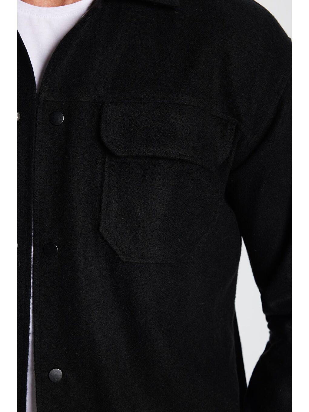 Siyah Erkek Relax Fit Rahat Kesim Çift Cepli Çıtçıtlı Kışlık Oduncu Apaş Yaka Gömlek-2