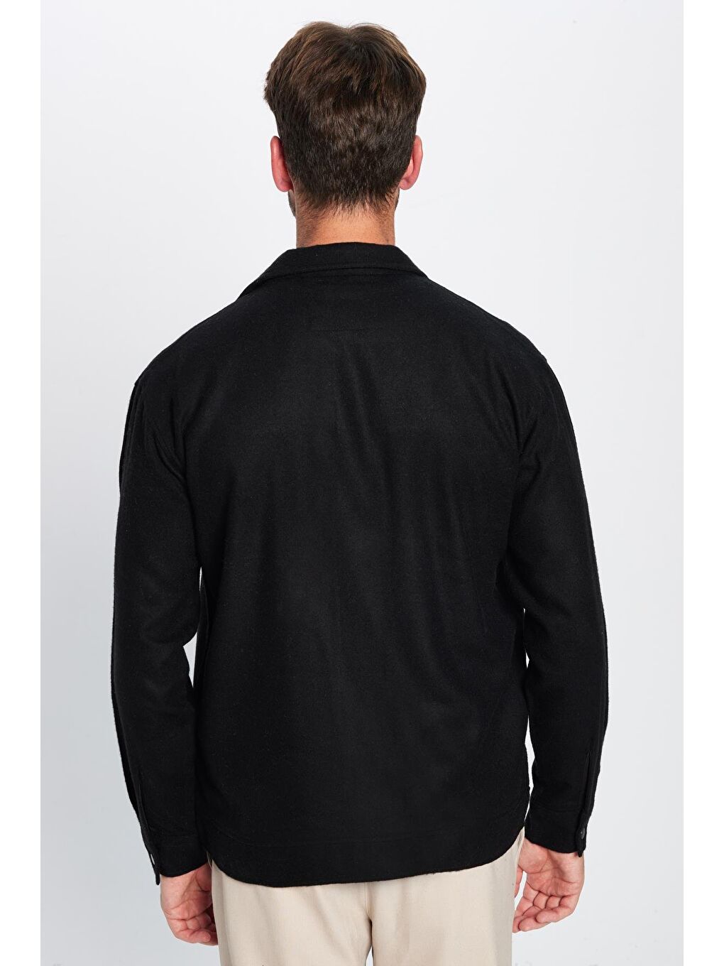 Siyah Erkek Relax Fit Rahat Kesim Çift Cepli Çıtçıtlı Kışlık Oduncu Apaş Yaka Gömlek-4