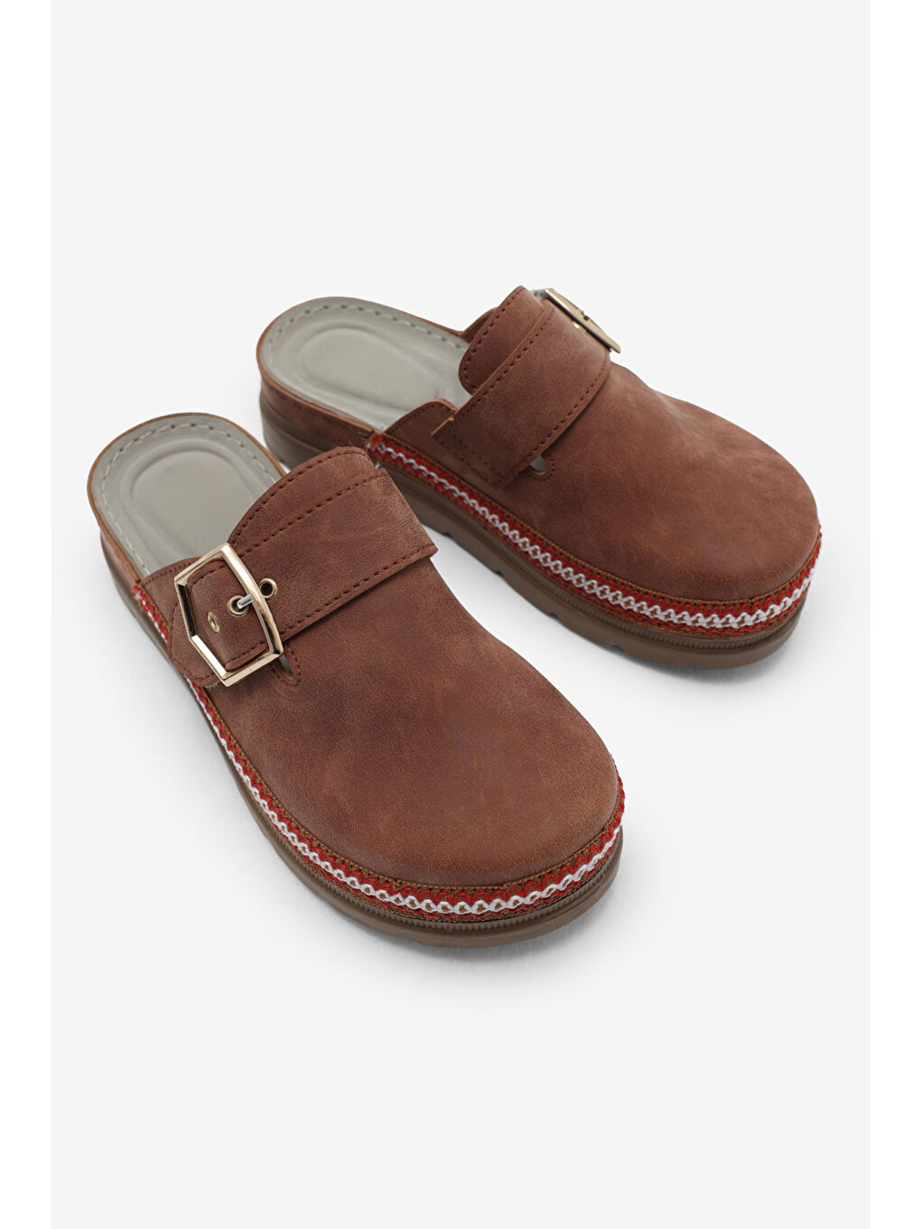 Kahverengi Kadın Taba Poli Taban Rahat Kalıp Tokalı Terlik-2