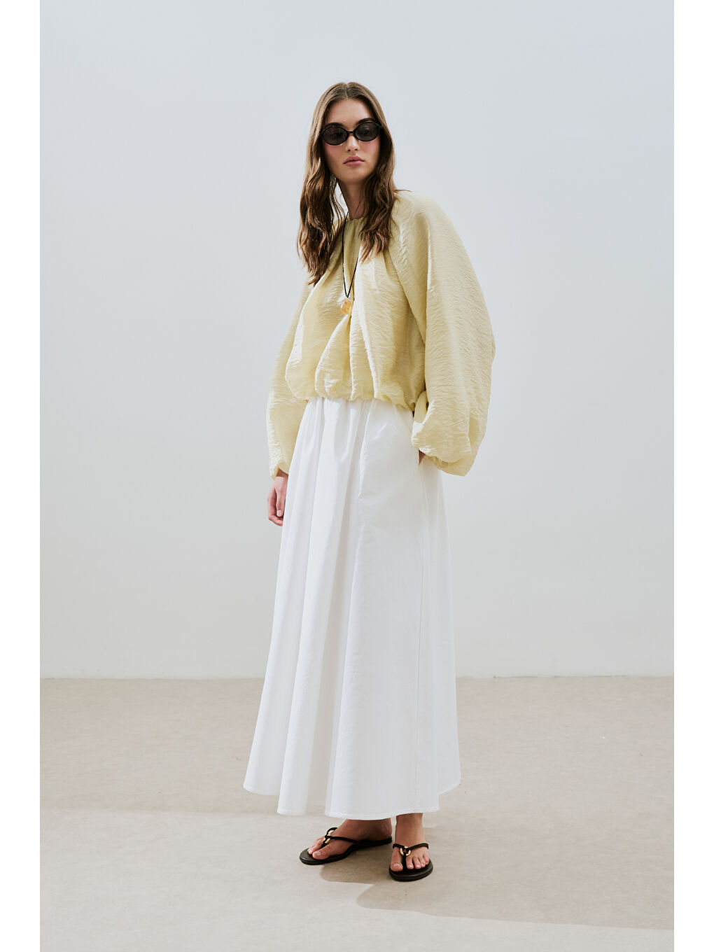 Balon Form Kısa Bluz Soft Sarı-3