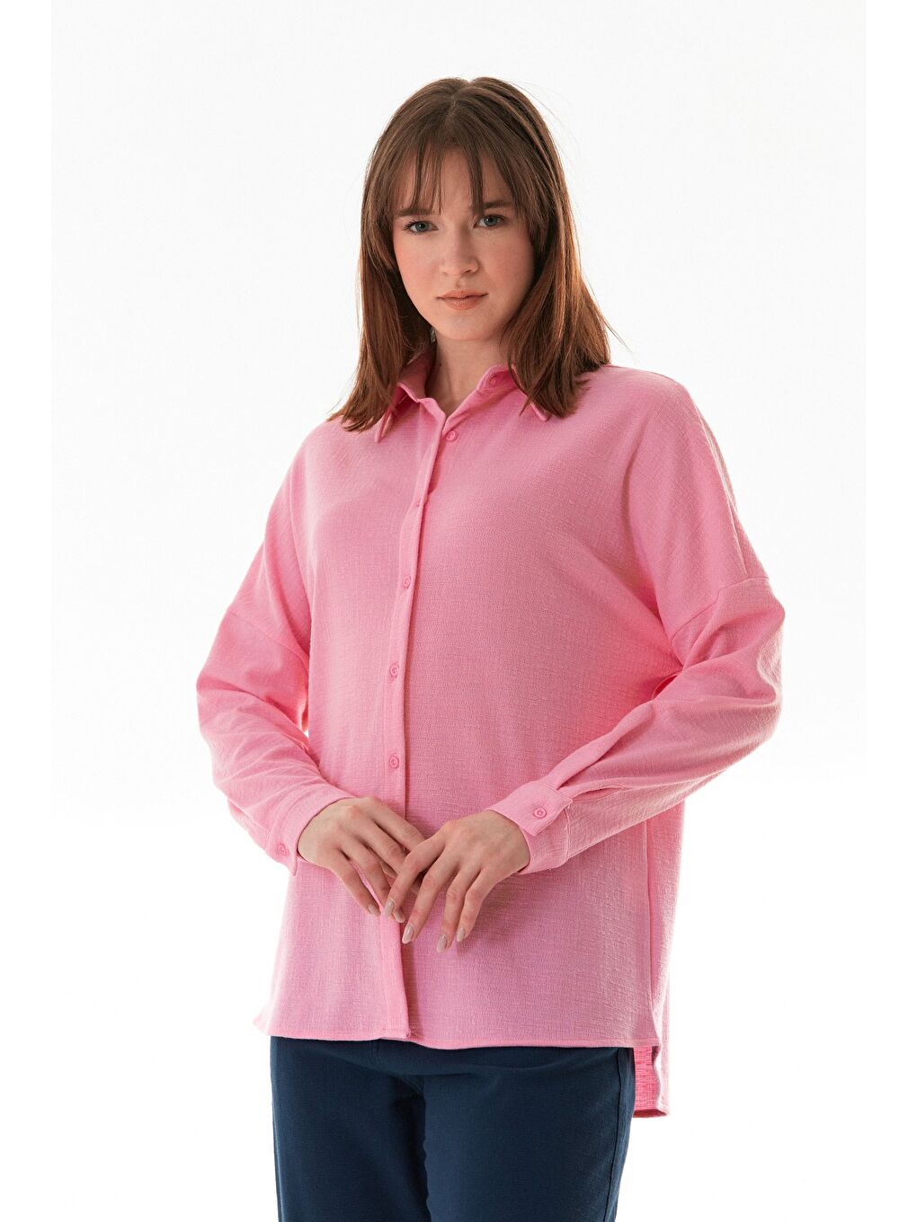 Pembe Basic Jakarlı Oversize Gömlek