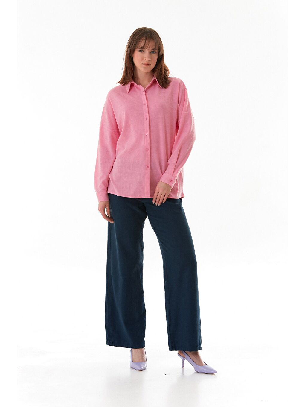 Pembe Basic Jakarlı Oversize Gömlek-1