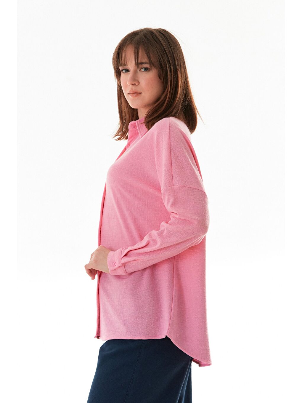 Pembe Basic Jakarlı Oversize Gömlek-2