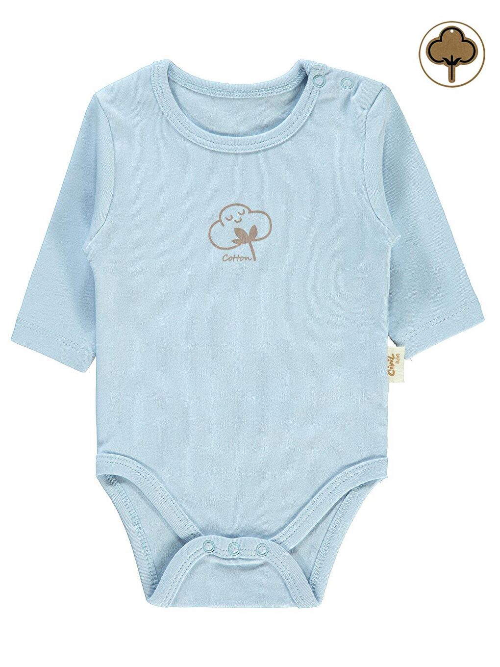 Civil Mavi Baby Bebek Organik Çıtçıtlı Badi 0-18 Ay Mavi