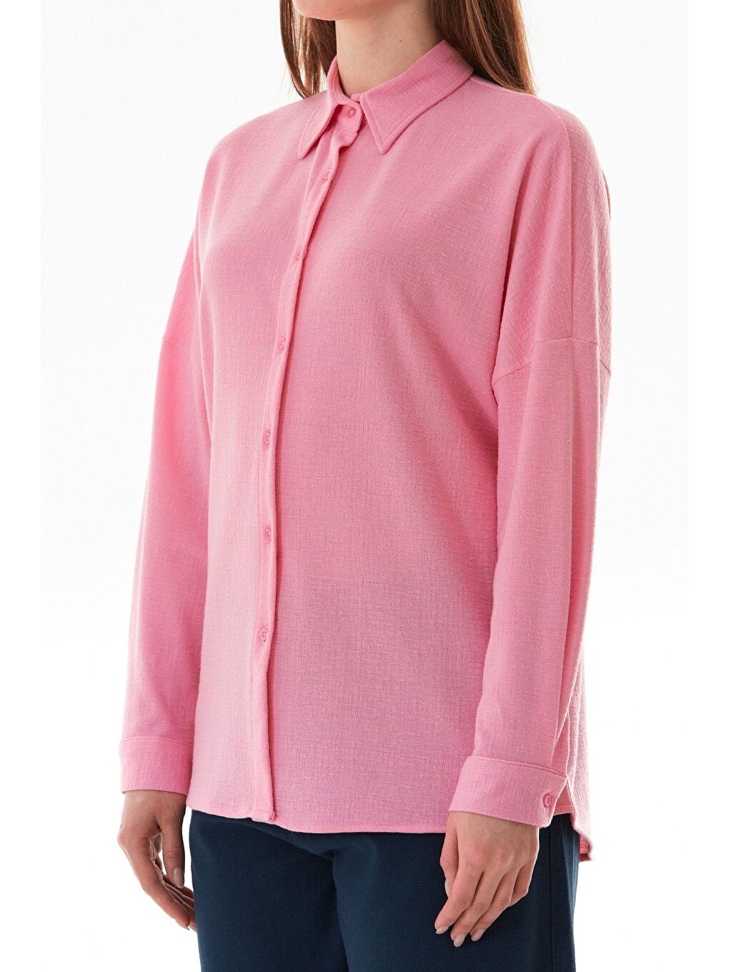 Pembe Basic Jakarlı Oversize Gömlek-4