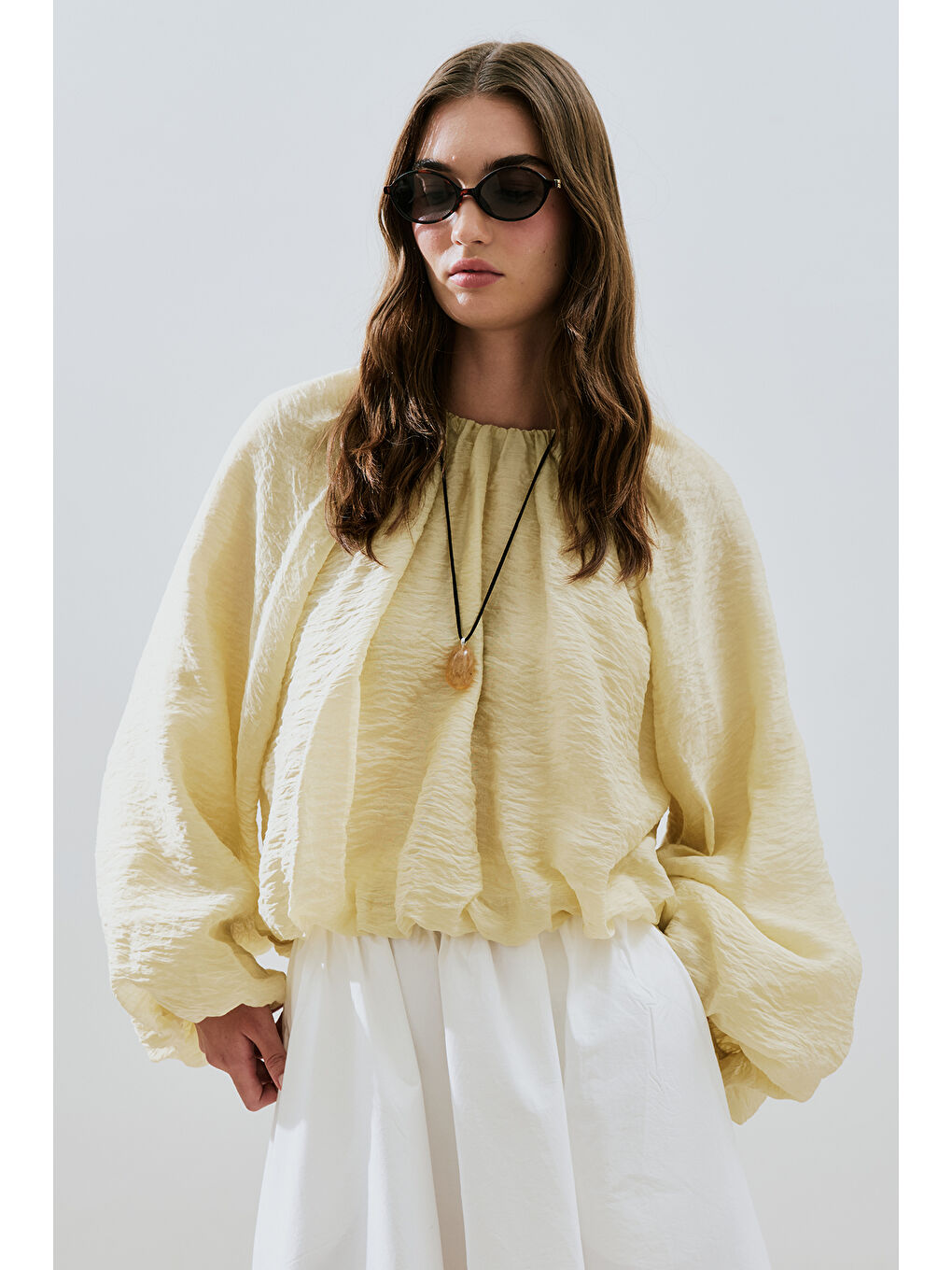 Balon Form Kısa Bluz Soft Sarı-4