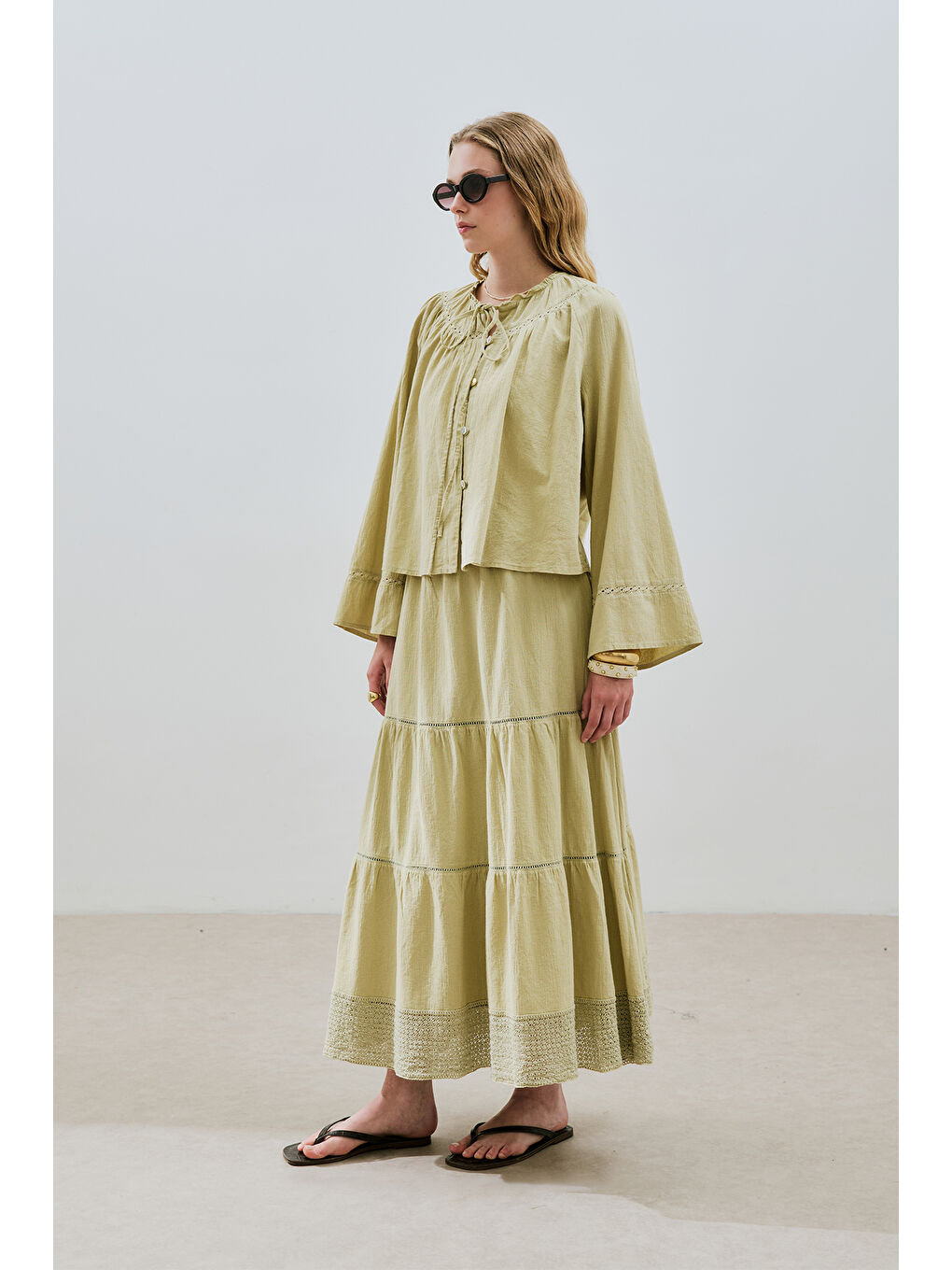 Dokulu İşlemeli Kısa Bluz Soft Yeşil-5