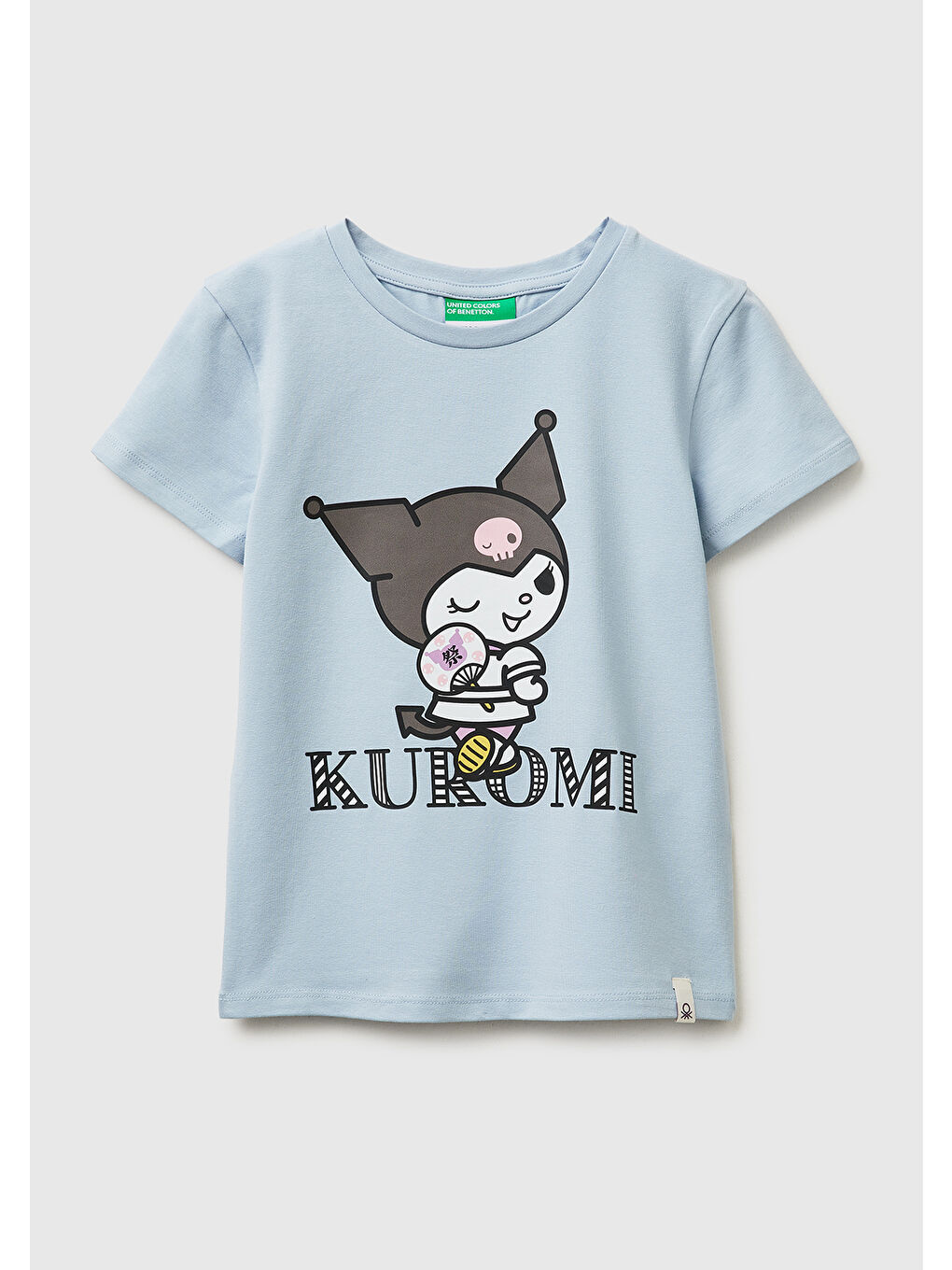 Kız Çocuk Buz Mavisi Önü Baskılı Etek Ucu Logolu Bisiklet Yaka T-Shirt
