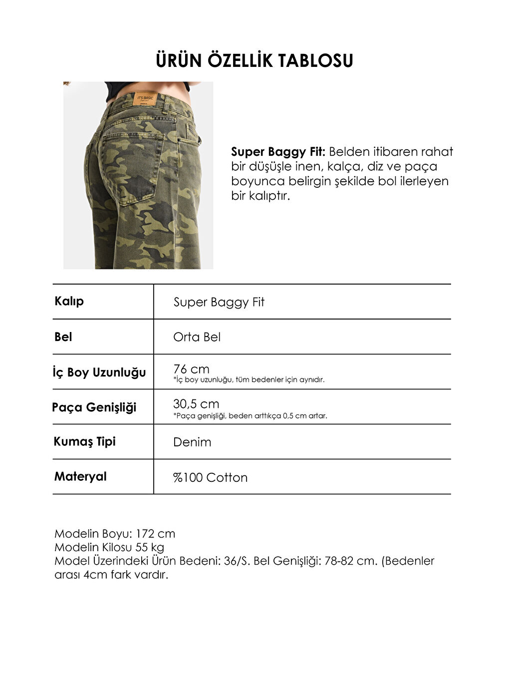 Kahverengi Kadın Kamuflaj 6s6-28 Süper Baggy Denim Jean-5