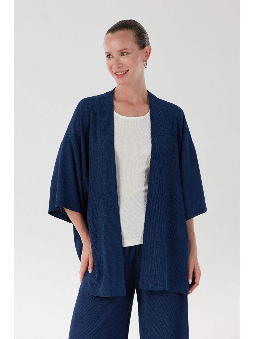 Lacivert Bürümcük Kumaş Şal Yaka 3 Lü Takım-1