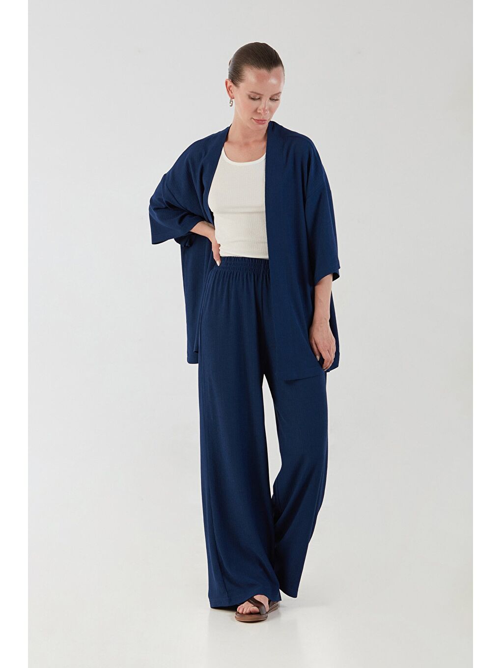 Lacivert Bürümcük Kumaş Şal Yaka 3 Lü Takım-2