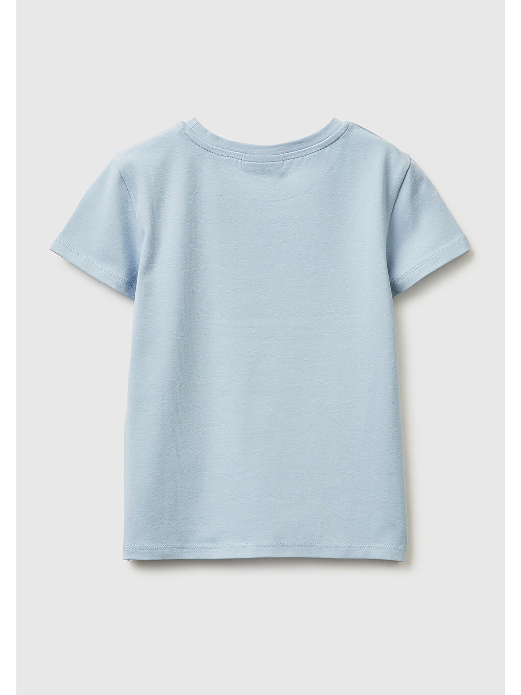 Kız Çocuk Buz Mavisi Önü Baskılı Etek Ucu Logolu Bisiklet Yaka T-Shirt-1