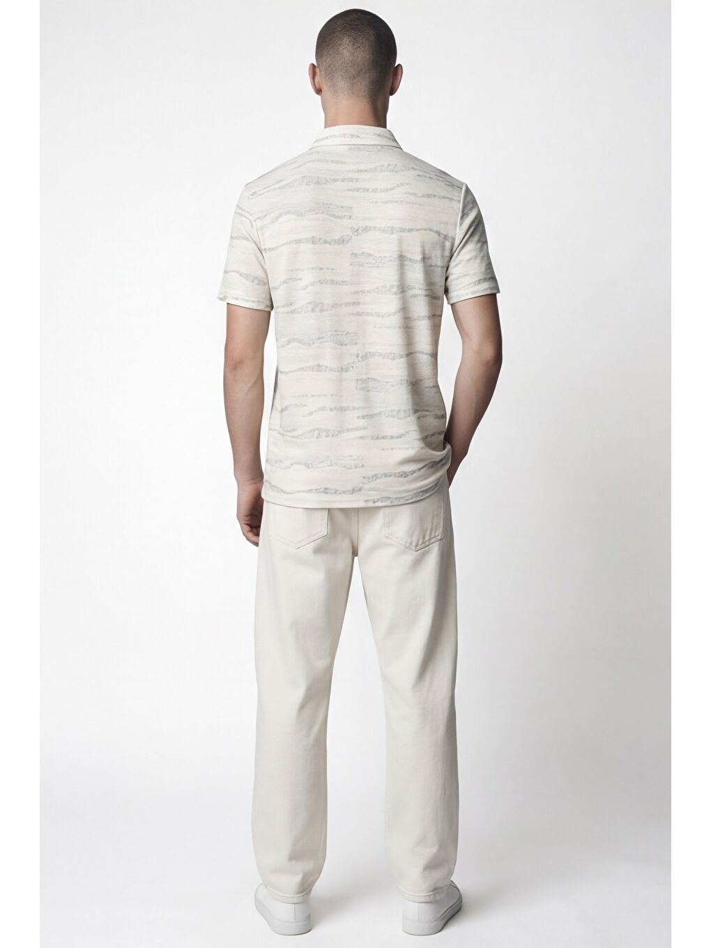 Giotelli Erkek Gri-Mavi Dar Kesim Slim Fit Çizgi Desen Düğmeli Tişört-3