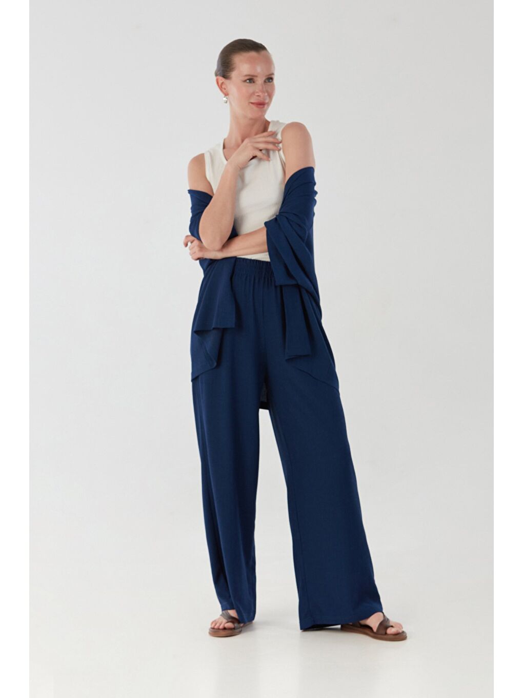 Lacivert Bürümcük Kumaş Şal Yaka 3 Lü Takım-4