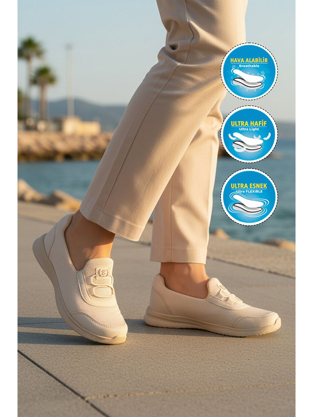 Bej Fileli Hafif Esnek Kolay Giyilebilir Kadın Casual Ayakkabı 575 G-2