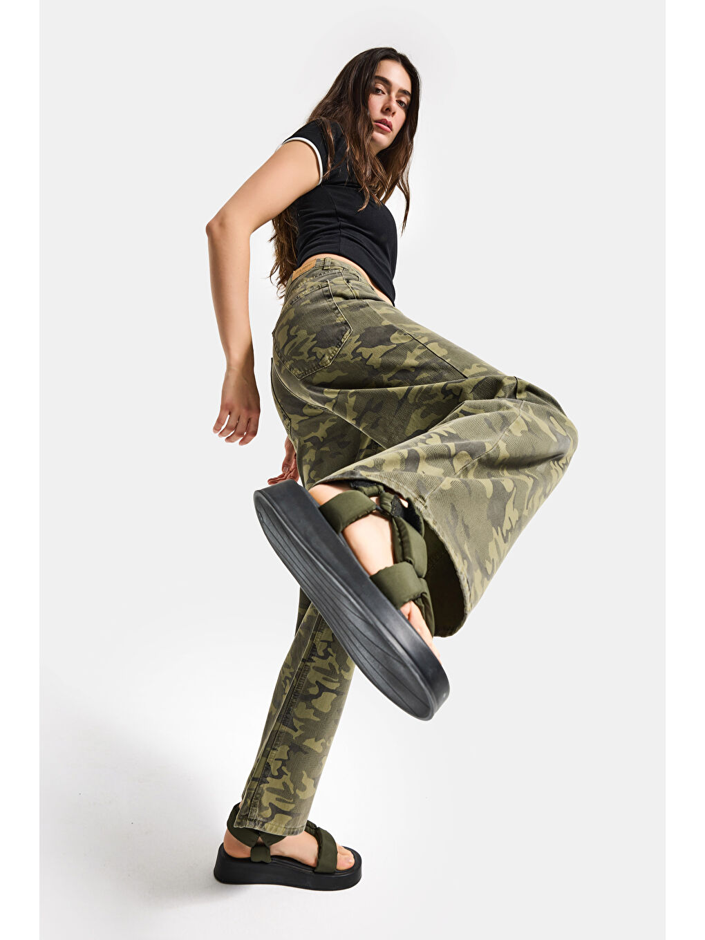 Kahverengi Kadın Kamuflaj 6s6-28 Süper Baggy Denim Jean-6